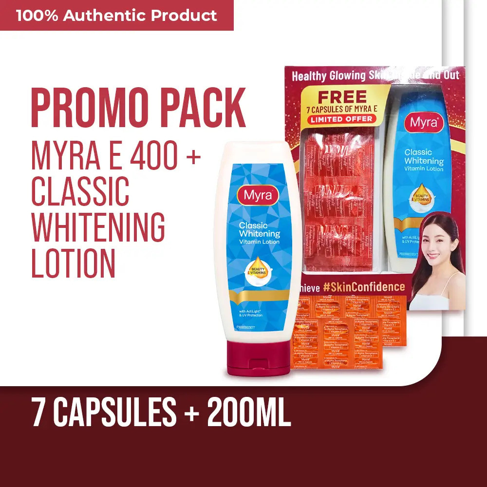 Myra E 400 I.U. 7 Capsules + Myra Classic Whitening Lotion 200mL