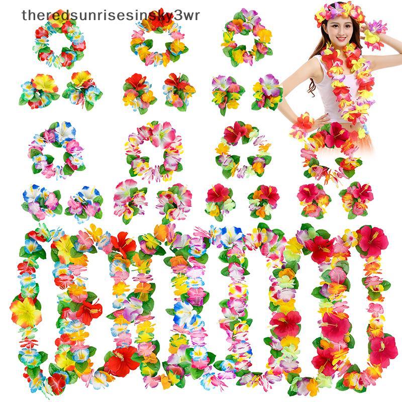 (the) 4 ชิ้น/เซ็ตดอกไม้ฮาวาย Leis Garland Nelace พวงหรีดกลีบสร้อยข้อมือ Beach Party Decor งานแต่งงาน Dressing อุปกรณ์เสริม (TH)