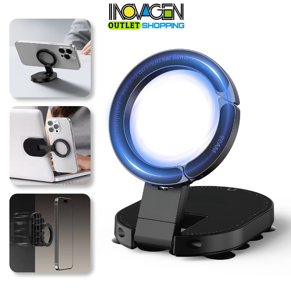 แท่นยึดโทรศัพท์ดูดแม่เหล็ก INOVAGEN 3-in-1 360° ที่วางโทรศัพท์แบบหมุนได้พร้อมคาราบิเนอร์สําหรับแดชบอร์ด, ยิม, ห้องครัว, วิดีโอบล็อก