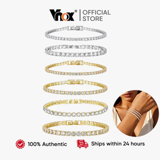 Vnox สร้อยข้อมือเทนนิสสีขาวสำหรับผู้หญิง ชุบทอง 18K กันน้ํา และไม่อันตรายต่อผิว