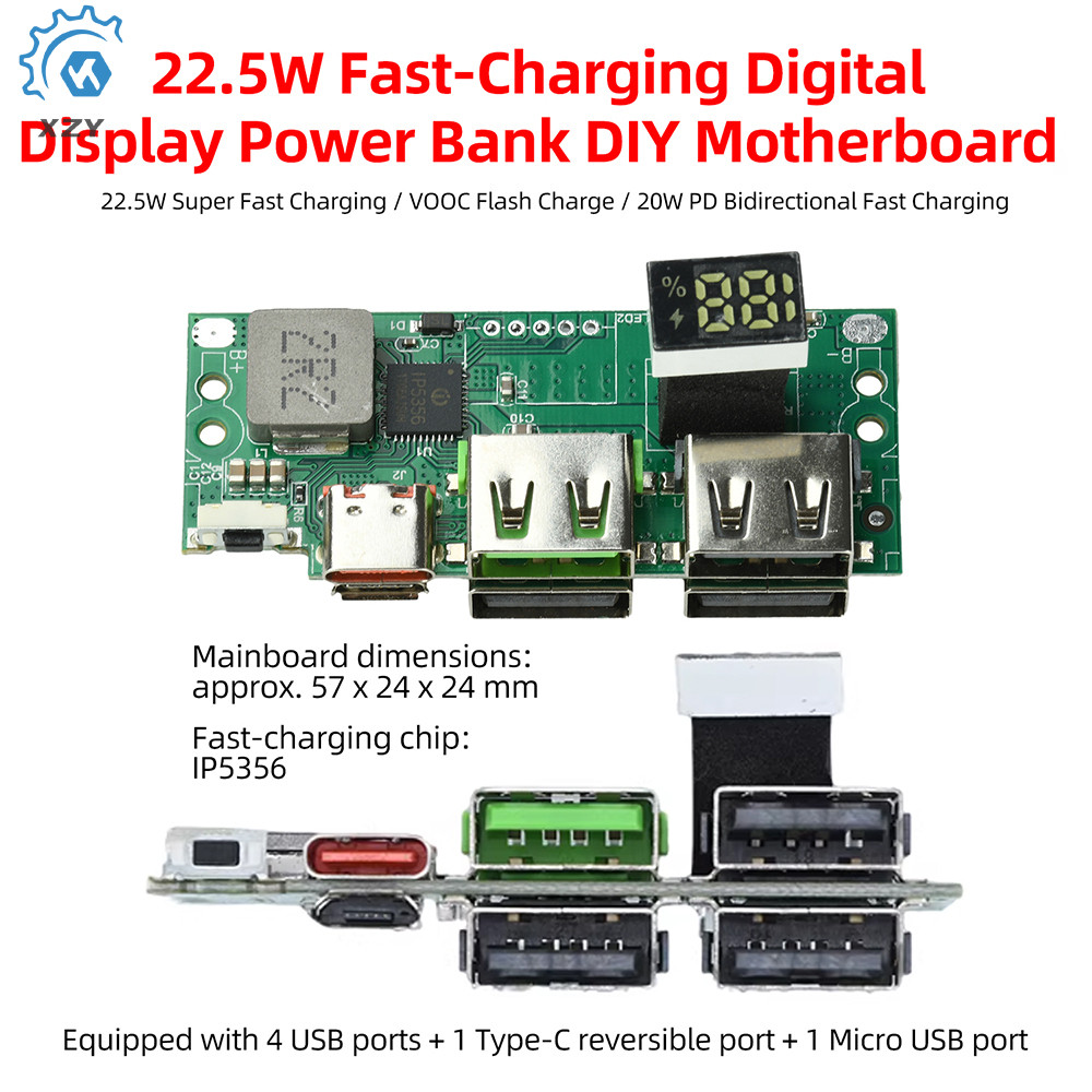 PD QC Full Protocol จอแสดงผลดิจิตอลโมดูลชาร์จเร็ว IP5356 3.7V แบตเตอรี่ DIY