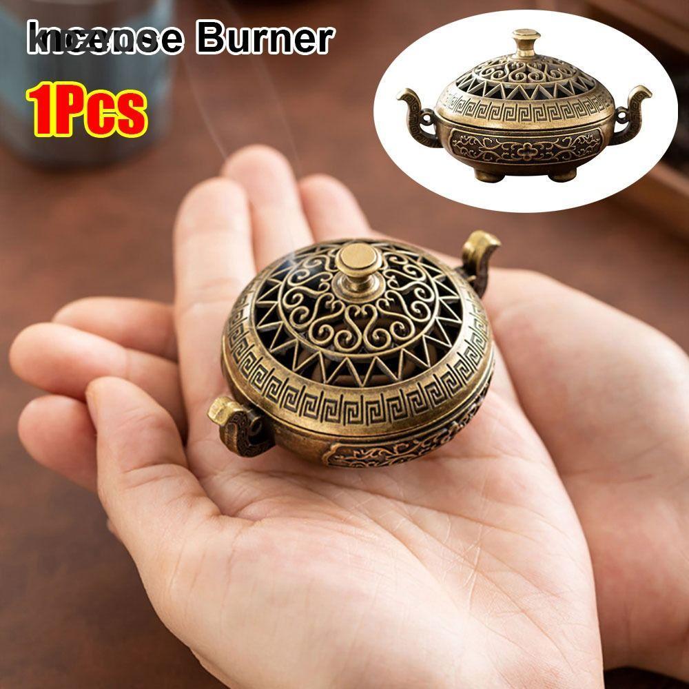 KIDZYOO 1 ชิ้น Lotus ธูป Censer, Hollowed Out รูปแบบไม้จันทน์ธูป Burner, Retro Alloy สามขาเตาตกแต่งบ้าน