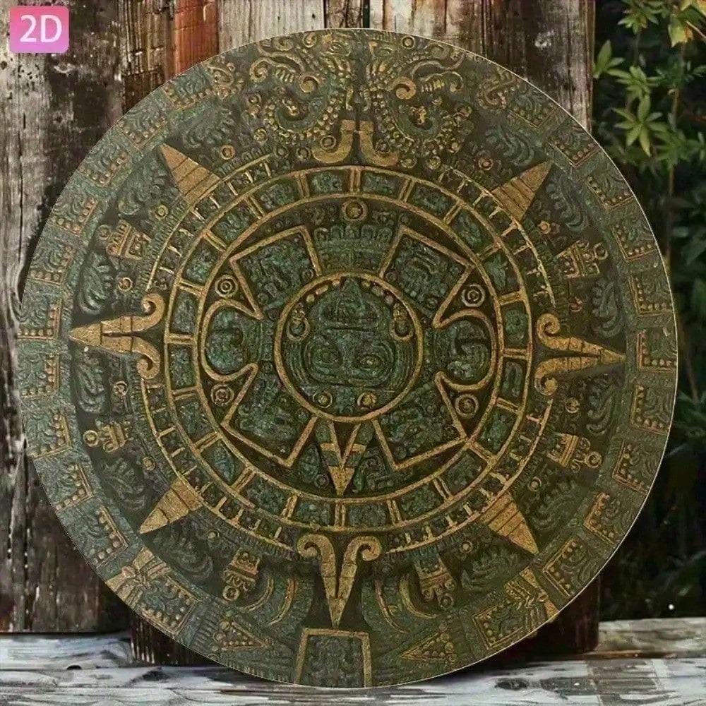 CIFbuy Aztec Sun Stone โลหะ Wall Art ทองสีเขียวตกแต่งบ้านป้ายอลูมิเนียม