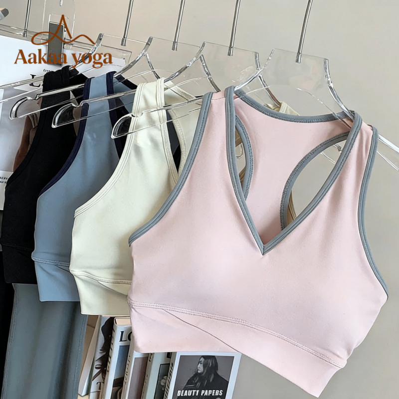 เสื้อยืดโยคะสีสวย พร้อมบราสำหรับออกกำลังกาย แบบ I-back สำหรับผู้หญิง