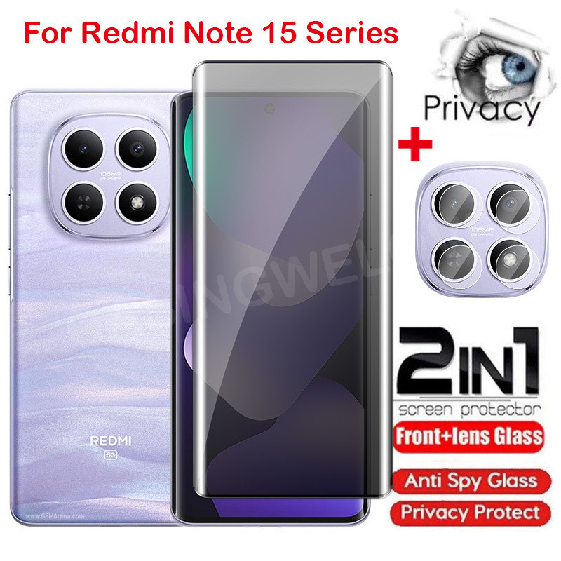 ป้องกันหน้าจอสําหรับ Redmi หมายเหตุ 15 Pro + Note15 หมายเหตุ 15 14 Pro 5G 4G 2026 Spyproof Anti-Spy ความเป็นส่วนตัวเต็มโค้งความเป็นส่วนตัวกระจกนิรภัยกล้องเลนส์ฟิล์ม