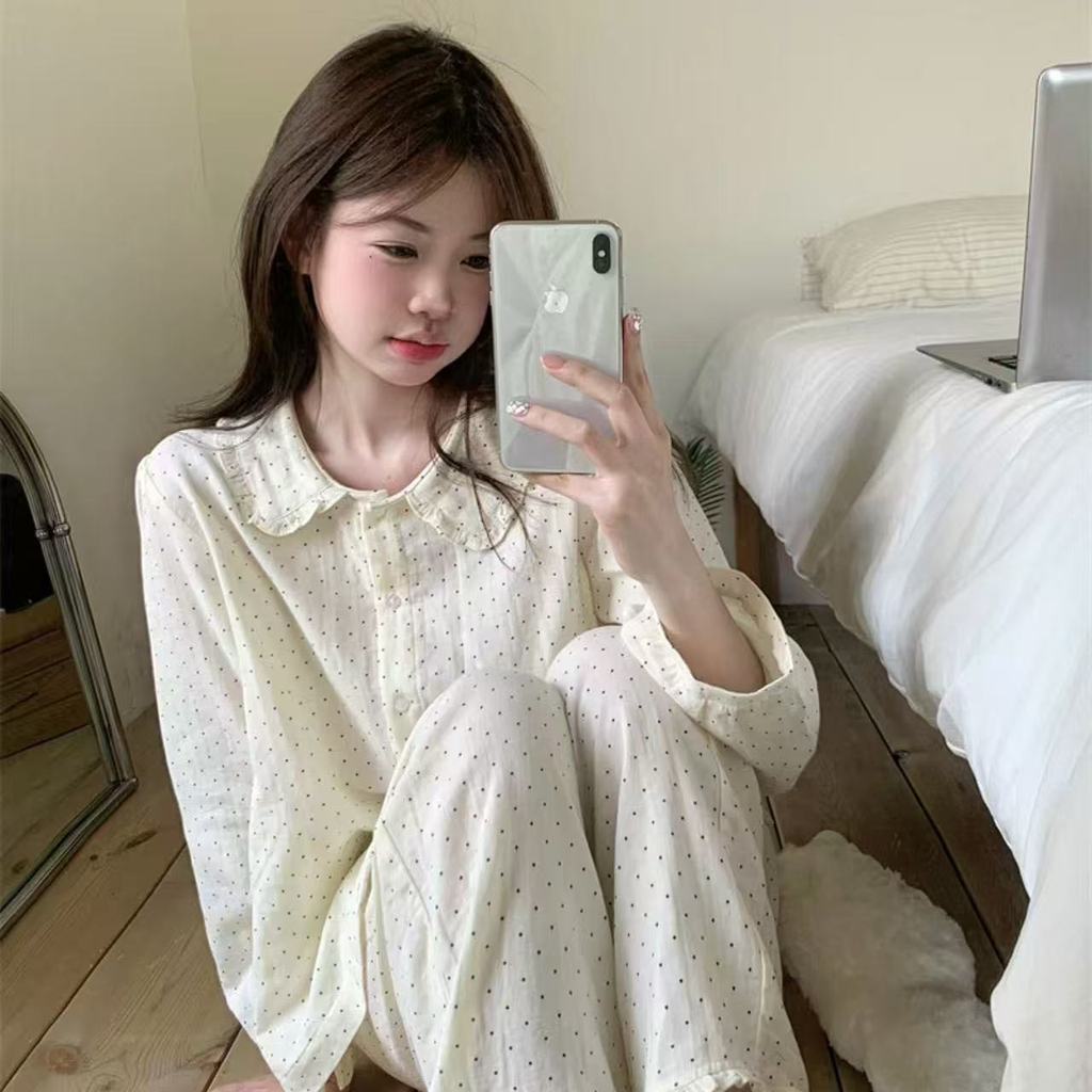 Yello Pot ชุดนอนผู้หญิง Cloud Cotton แขนยาวกางเกงขายาวชุดนอน