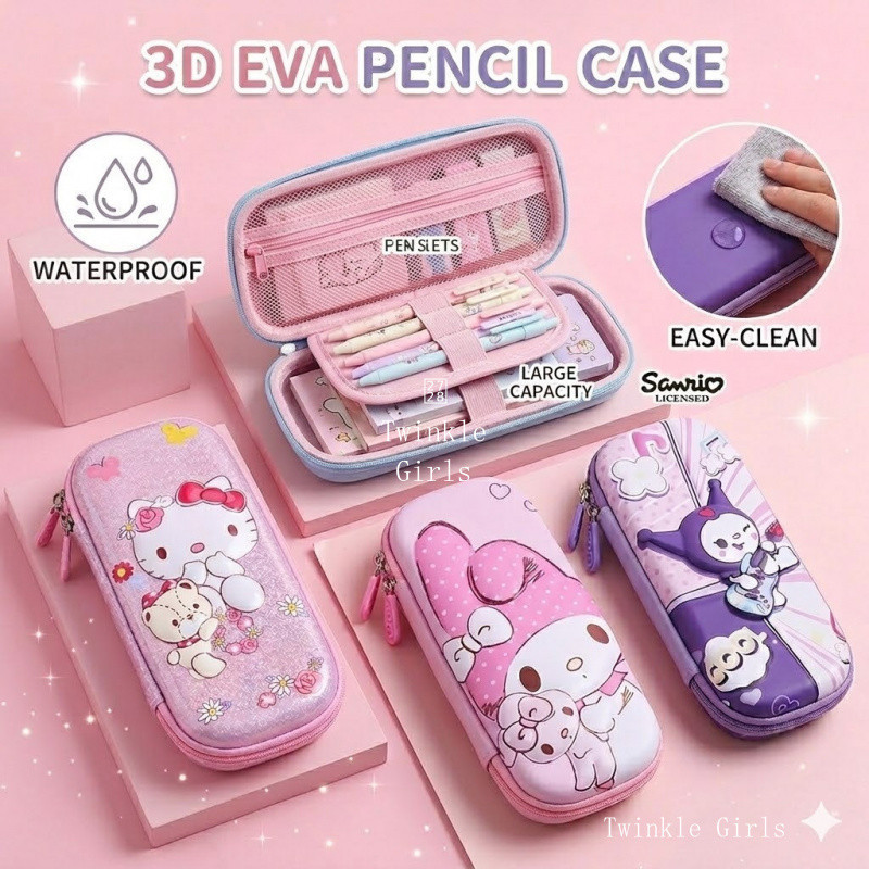 Sanrio Kuromi Cinnamoroll 3D ดินสอการ์ตูนเครื่องเขียนกล่องสําหรับเด็กหญิง Hello Kitty My Melody กระเป๋าดินสอสําหรับนักเรียนของขวัญวันเกิดเด็ก