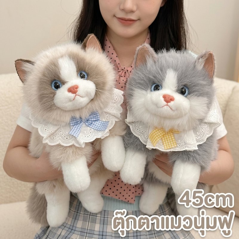 ตุ๊กตาแมวของเล่นตุ๊กตาตุ๊กตาสัตว์ Sounding Meow Bow เด็กครอบครัวเล่นสมจริงเปอร์เซียสัตว์เลี้ยง