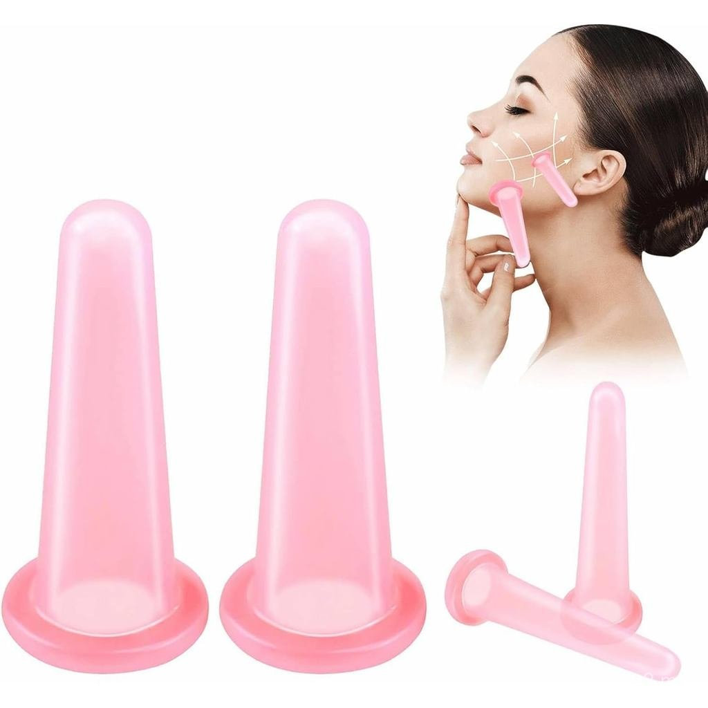 4PCS Facial Cupping ชุดสําหรับใบหน้า,ซิลิโคน Face Cupping ชุด Anti Cellulite Massager Health Care Cu