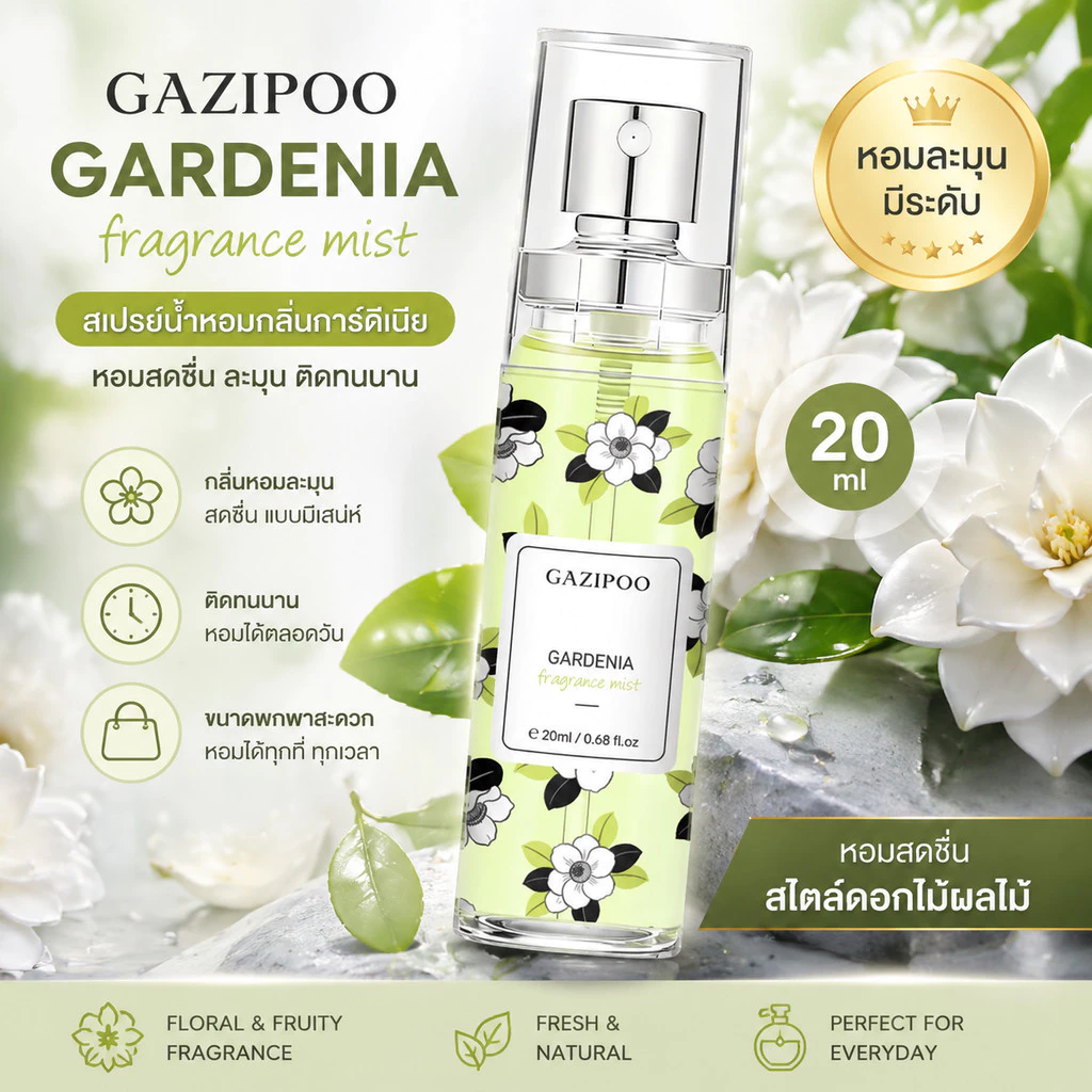 GAZIPOO ðŋGardenia Fragrance Mist 20ml āļāđāļģāļŦāļāļĄāļāļĨāļīāđāļāļāļāļāļāļļāļāļāđāļāļ āļŦāļāļĄāļŦāļ§āļēāļ āļŠāļāļāļ·āđāļ āđāļāļ§ Floral āļāļāļāļēāļŠāļ°āļāļ§āļ