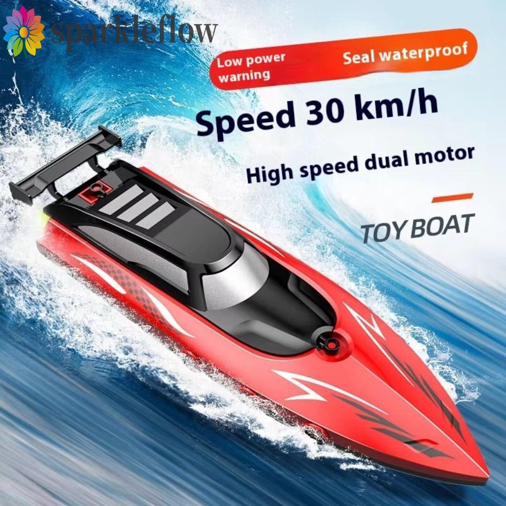 SPARKLEFLOW เรือควบคุมระยะไกล, มอเตอร์คู่ไฟฟ้า Watercraft รีโมทคอนโทรล Vesse, ของขวัญวันเกิดความเร็วสูง LED Light วิทยุระยะไกล Mini Rc เรือชายหญิง