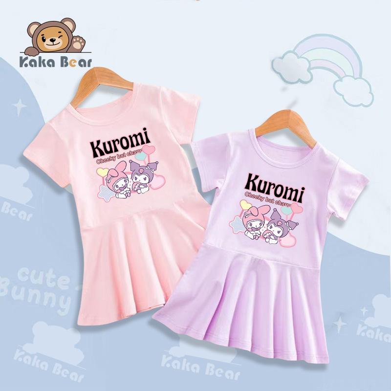 COD Kuromi ผู้หญิงชุดฤดูร้อน, ชุดเสื้อยืดที่สไตล์สำหรับเด็กเล็ก, ชุดเด็กที่สวยงาม