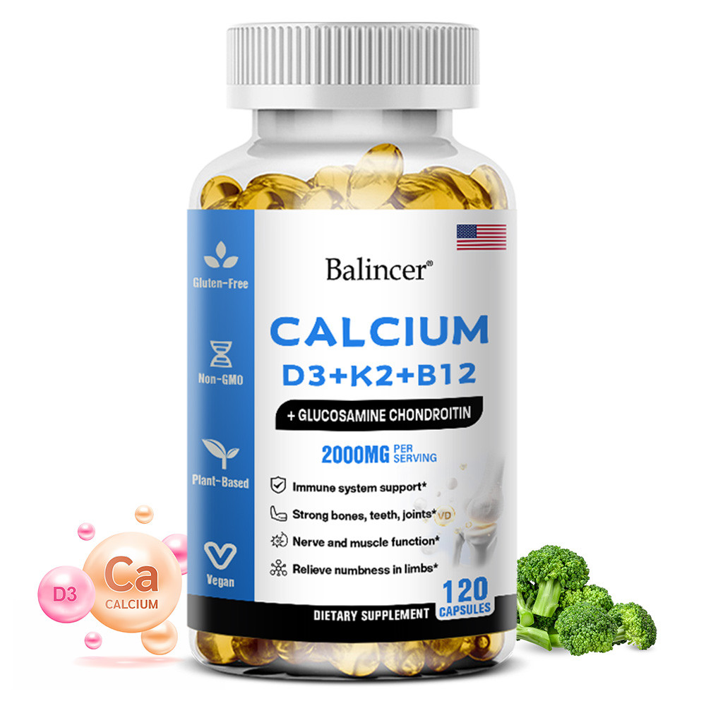 Balincer แคลเซียมวิตามิน D3+K2+B12 อาหารเสริมสําหรับหัวใจ กระดูก ฟัน ข้อต่อ และฟังก์ชั่นกล้ามเนื้อ