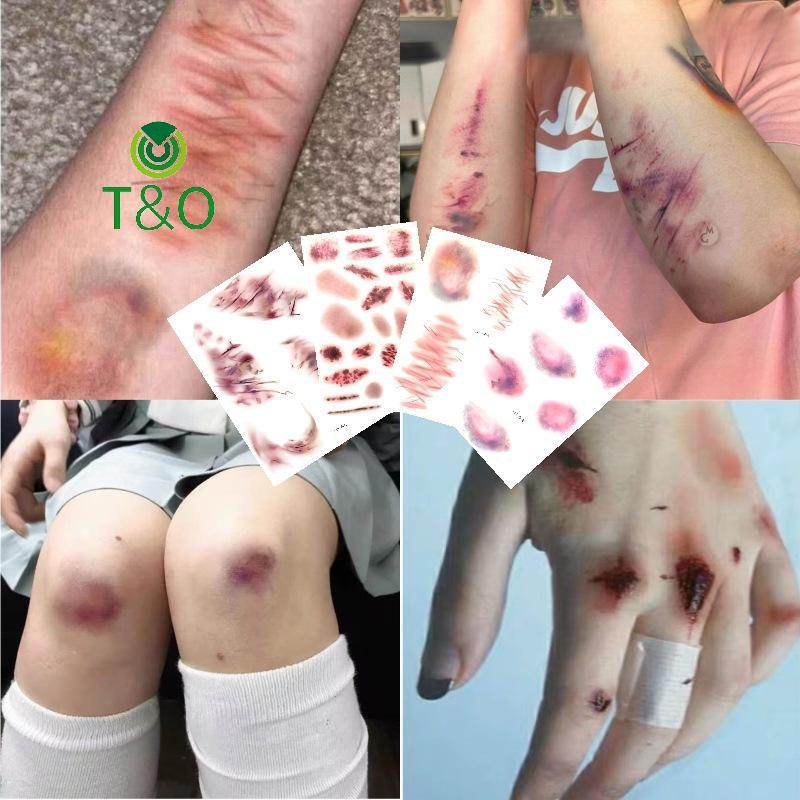 [T&OT] 4แผ่นฮาโลวีนแผลBruisingรอยสักชั่วคราวคอสเพลย์แขนกันน้ําข้อเท้ารอยแผลเป็นสักStiersยาวนานสักปลอ