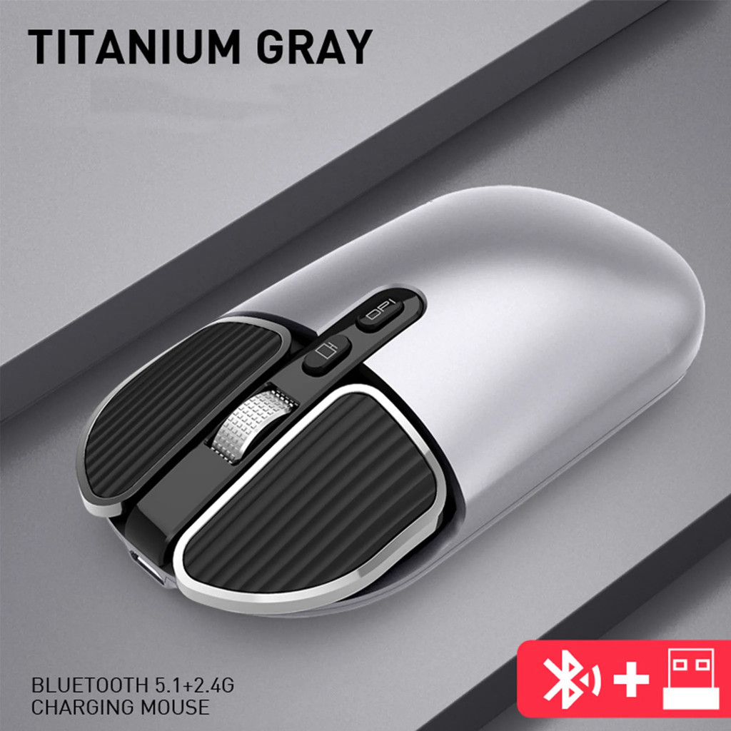 Dual Mode Bluetooth 5.1 2.4G เงียบชาร์จเมาส์ 1600DPI อลูมิเนียมเลื่อนเมาส์สํานักงานตามหลักสรีรศาสตร์สําหรับ PC MacBook แล็ปท็อป iPad