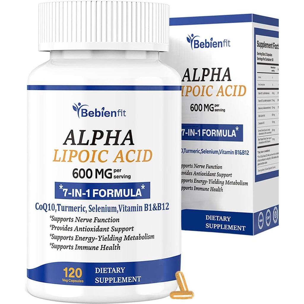 Alpha-Lipoic Acid 600mg+Conzyme Q10 & Active B1 & B12-7 in 1 Neurosis-Enhance Hand Foot Neuron-Antio