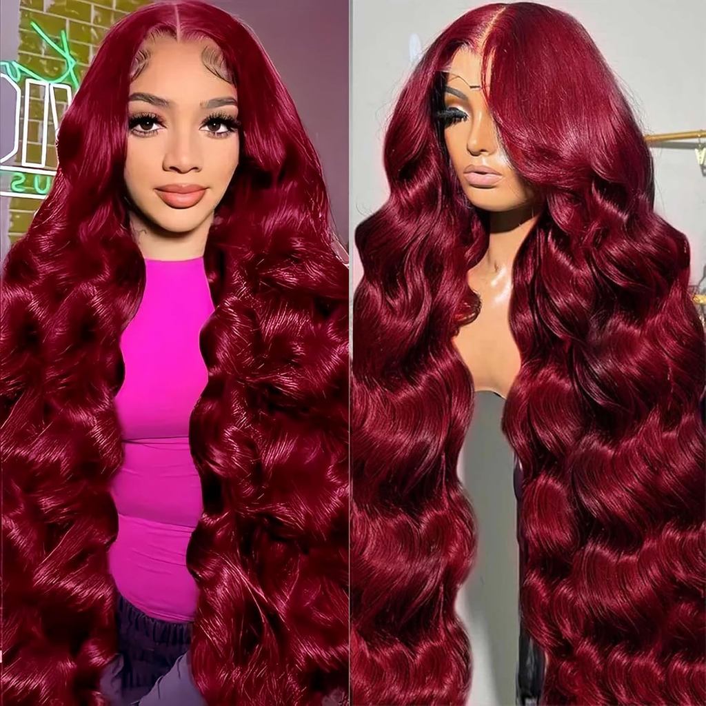 99J Burgundy Lace Front Wig Human Hair Body Wave Lace Frontal Wigs Human Hair 200% Density Red Wig H