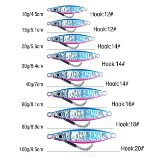 Luminous Metal Jig Slow Pitch Casting Lure 10g-100g Shore Jigging Lure Sinking Fishing Bait Double Hook