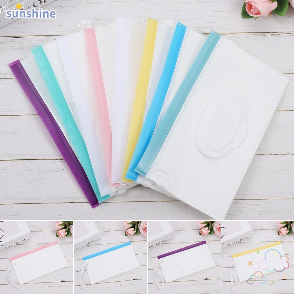 SSUNSHINE กระเป๋าทิชชู่เปียก,ที่ใส่ผ้าเช็ดทําความสะอาดสีทึบแบบฝาพับ,กล่องใส่กระดาษทิชชู EVA แบบรีฟิลผลิตภัณฑ์สําหรับเด็ก