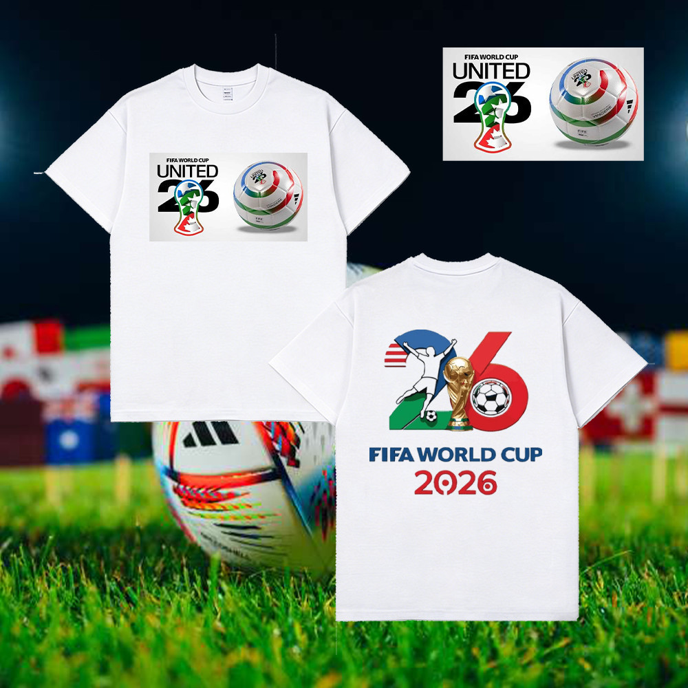 แฟชั่น 2026 FIFA World Cup เสื้อยืดผ้าฝ้ายกิจกรรมฟุตบอล Jointly สามประเทศ "One World One Goal" เสื้อ