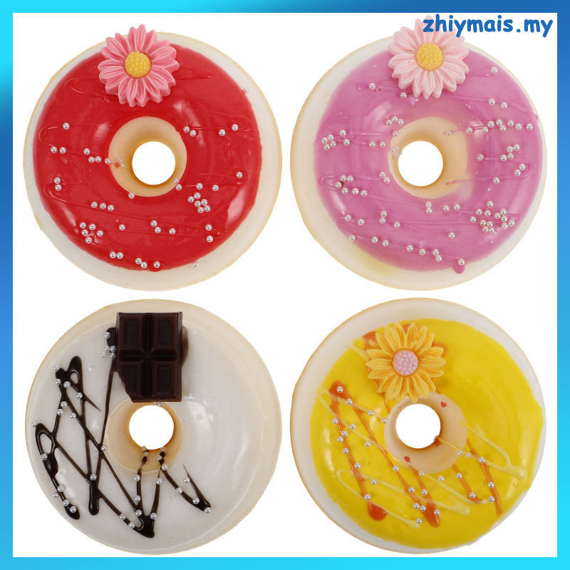 4PCS อาหารจําลอง Mini Donuts สมจริงปลอม Donuts สําหรับจอแสดงผลประดิษฐ์ Doughnut ตกแต่งสําหรับงานแต่ง