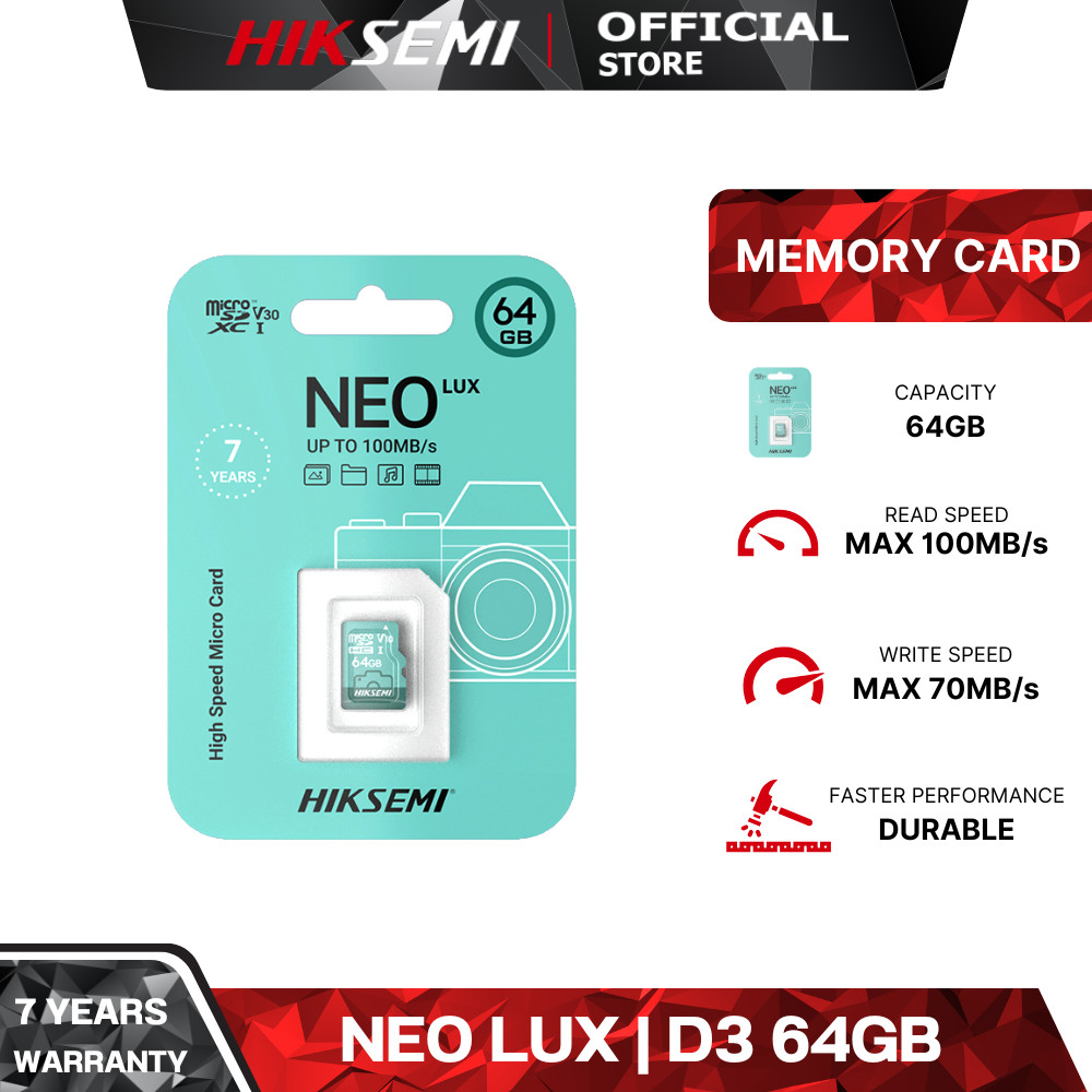 HIKSEMI NEO LUX | D3 64GB HIGH SPEED MICRO CARD CLASS 10 WARRANTY 7 YEARS