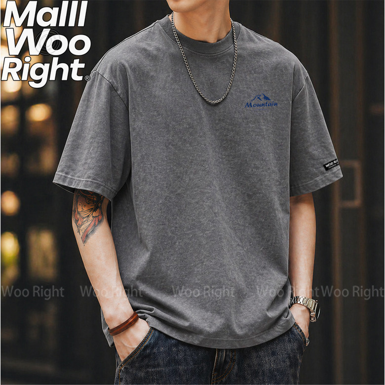 Woo Right تيشيرت رجالي سادة قطن 100% واسع 220 غ — صورة 3
