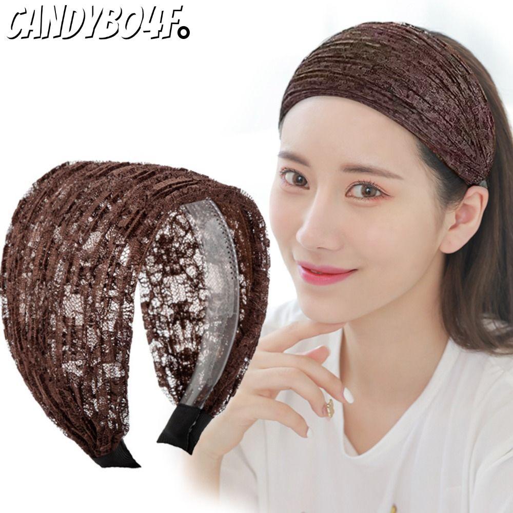 CANDYBO4F ห่วงผมด้านข้างกว้าง,ลื่น Headwear ลูกไม้ตาข่ายผม, Elegant Hollow อุปกรณ์เสริมผมยืดหยุ่นผู้หญิงลูกไม้ Hairbands สําหรับผู้หญิงสาว