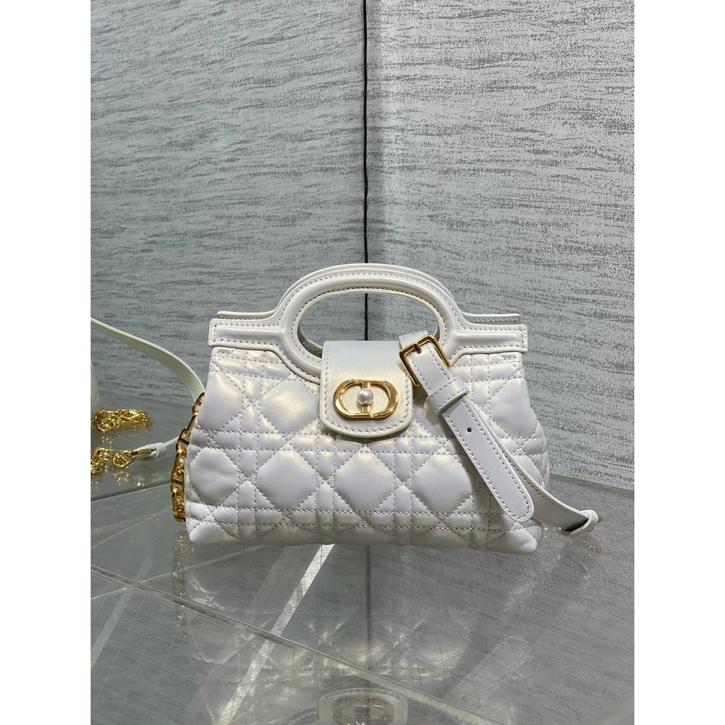 Dior Pearl White Jolie Top Handle Mini Chain Bag Messenger Bag ไม่มีความต้านทานกระเป๋าใบเล็กที่ประณี