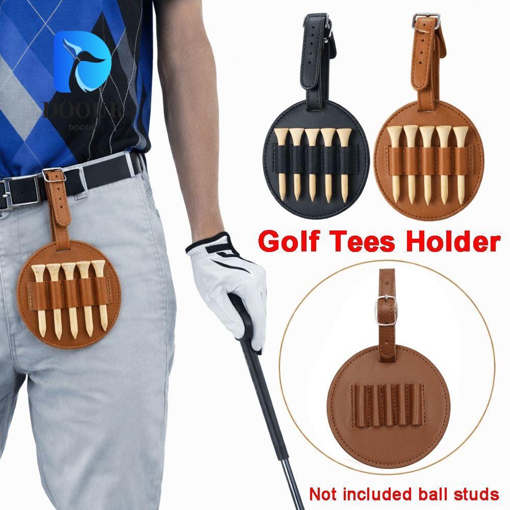 DOOUR Golf Tees Holder, Leather Double-Sided Design Golf Tees Storage Bag, Portable Multiple Golf Te