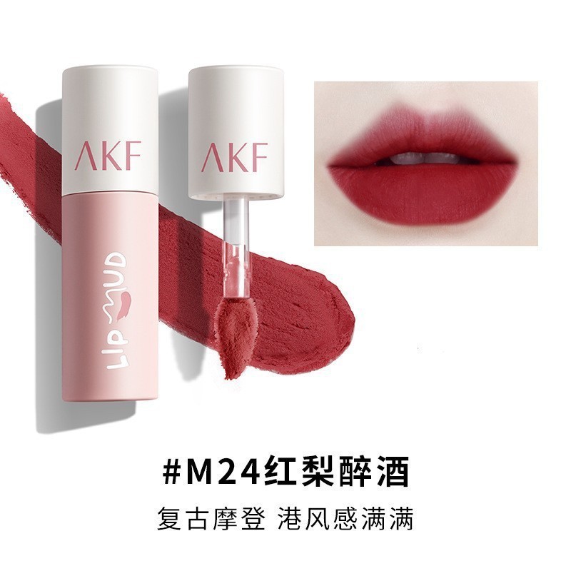 AKF Lip Mud ลิปสติกหญิง Lip Glaze ฟรีแฟน Easy-to-Fade Easy-Dip Cup Matte Velvet Matte แบนนักเรียน ak