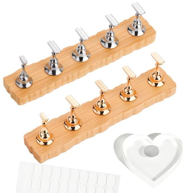 Press On Nail Stand Set, Wooden Nail Stand With A Heart Shape Acrylic Nail Stand, Nail Holder For Pa