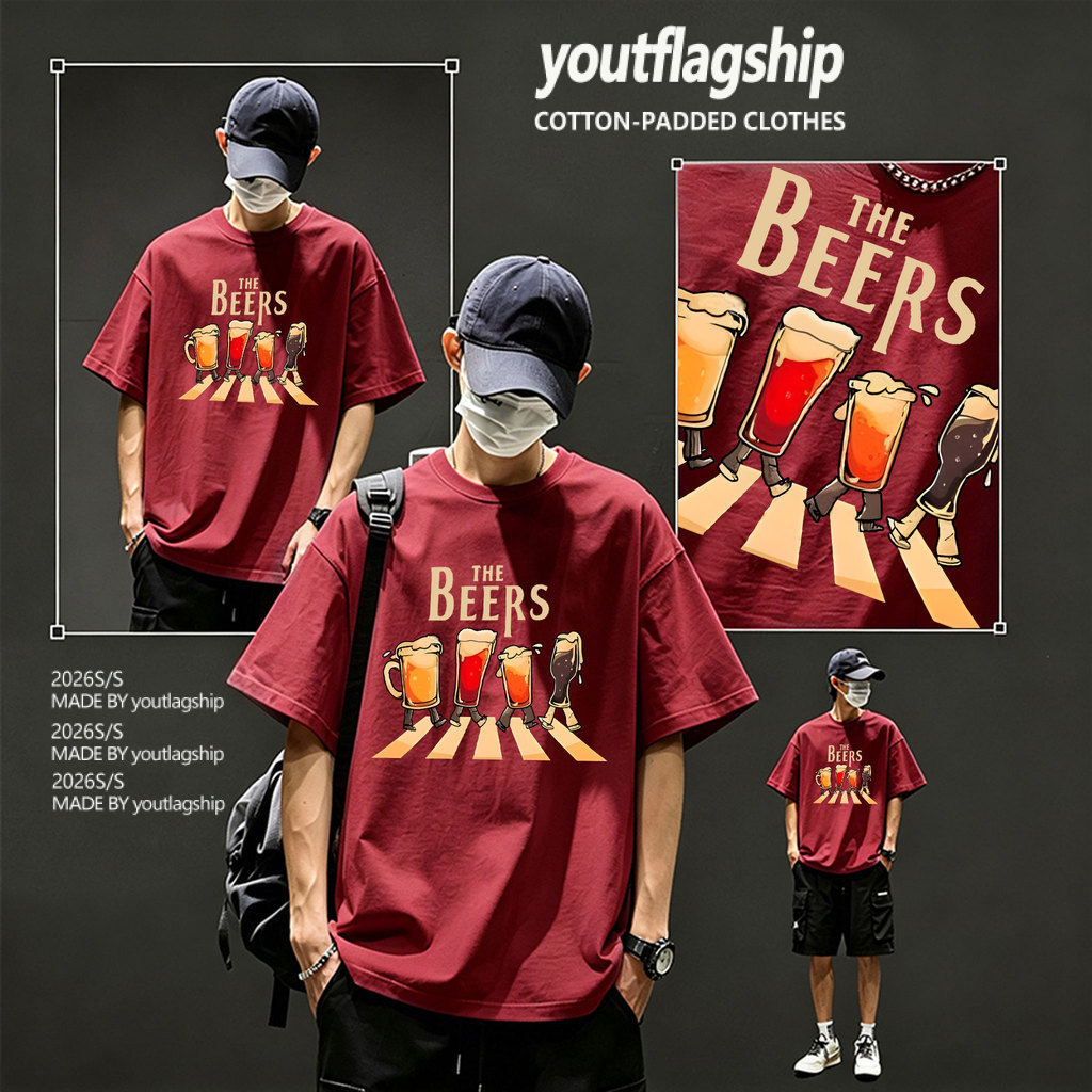 Y-T🧸เสื้อแฟชั่น เสื้อยืด oversize ผ้าฝ้าย100% แนวสตรีaท ไม่ต้องรีดผ้า สวมใส่สบาย ผ้านิ่ม ลาย "THE BEERS Wine bottles"