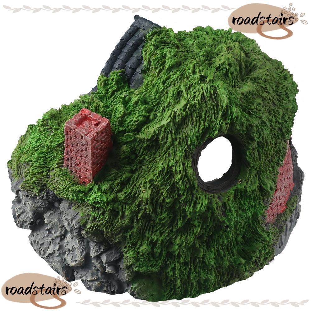ROADSTAIRS Hobbit House, จําลอง Tachled House ตกแต่งตู้ปลา, Hut Resin Betta Hideout Cave Fish Tank