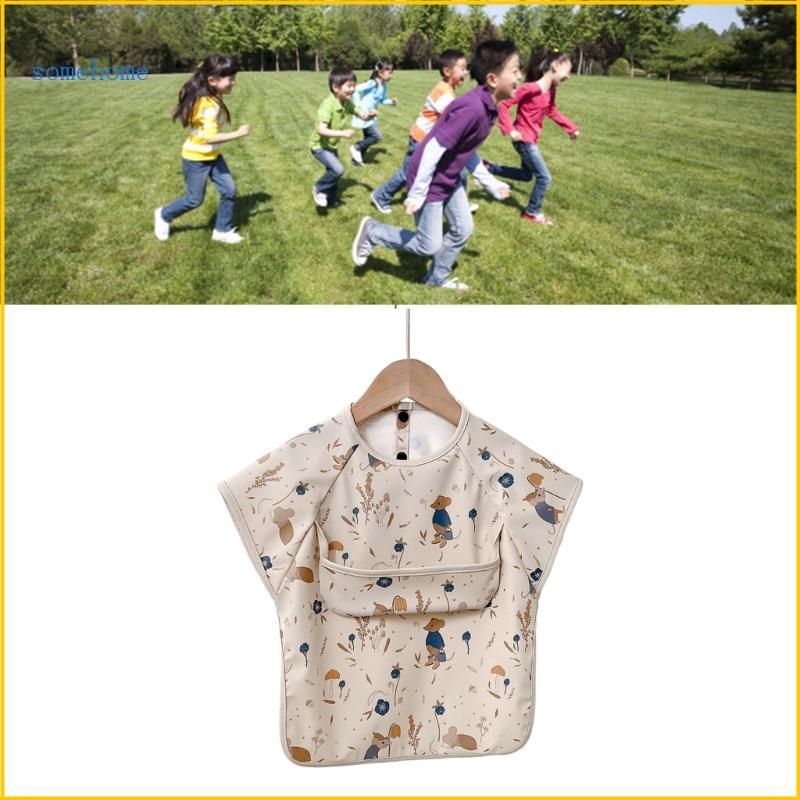 SOME Kids Water Resistance Smock with Catcher Pocket Short Sleeve Adjustable Feeding Apron for Age 6