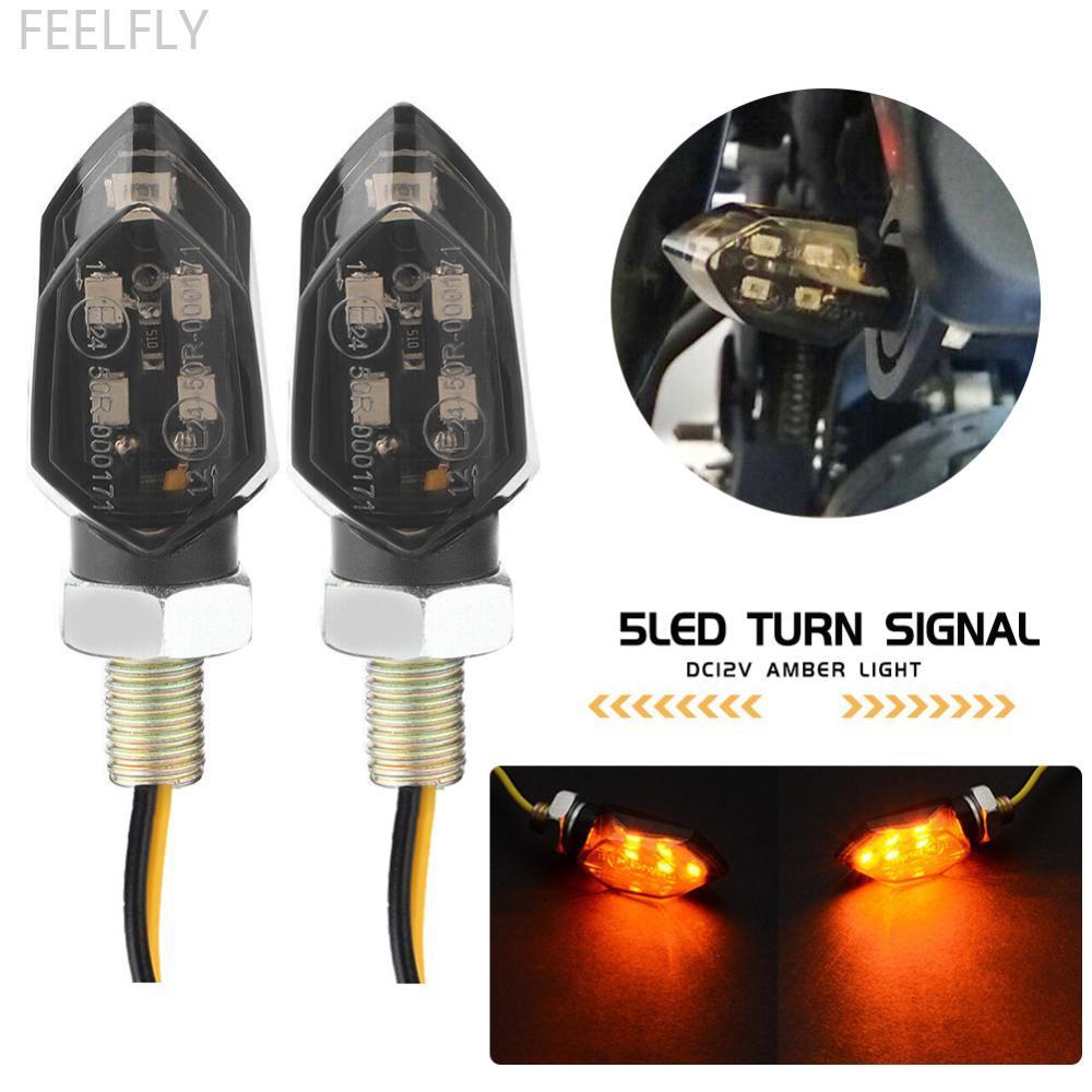 FEELFLY 2/4 ชิ้น Universal Mini รถจักรยานยนต์เลนส์ไฟเลี้ยว 5LED 12V Amber Blinker ไฟแสดงสถานะสองสายส