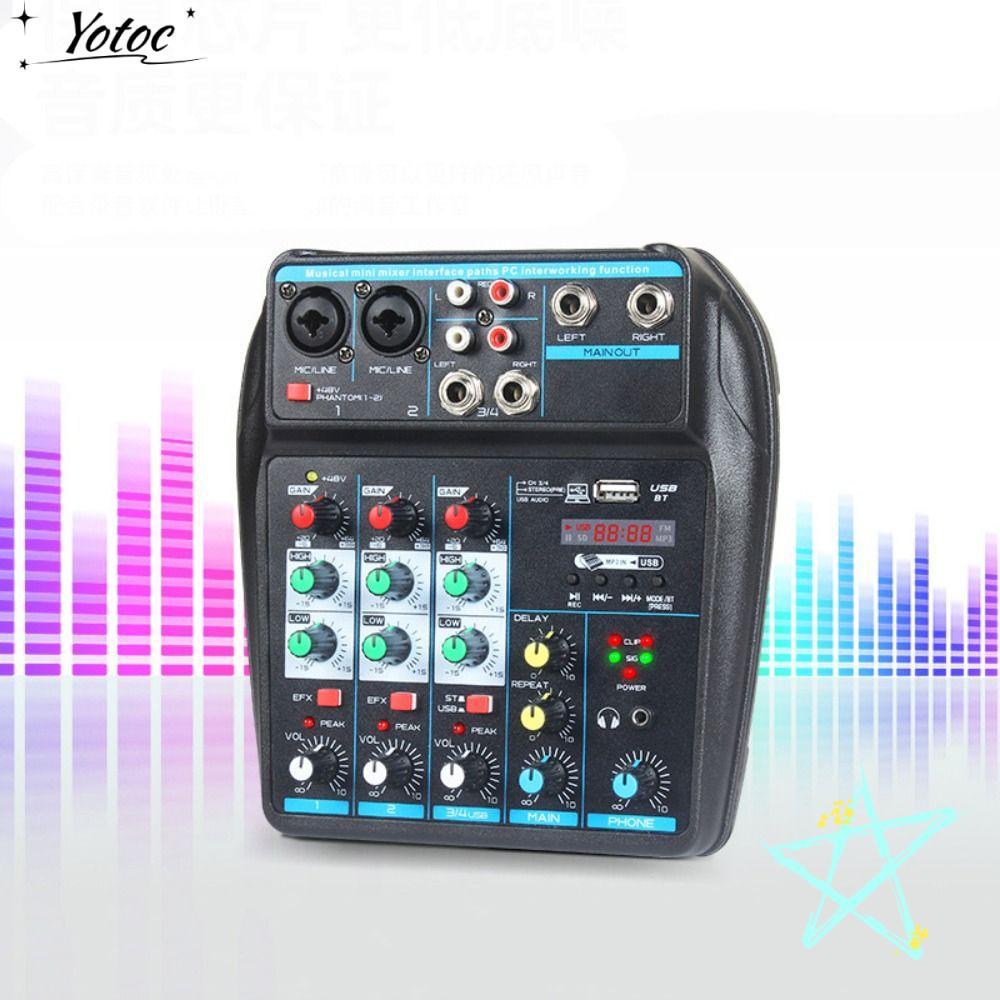 YOTOC DJ Console Mixer, 48V Phantom Power 4 Channel Audio Mixer, Bluetooth Portable Monitor Karaoke 