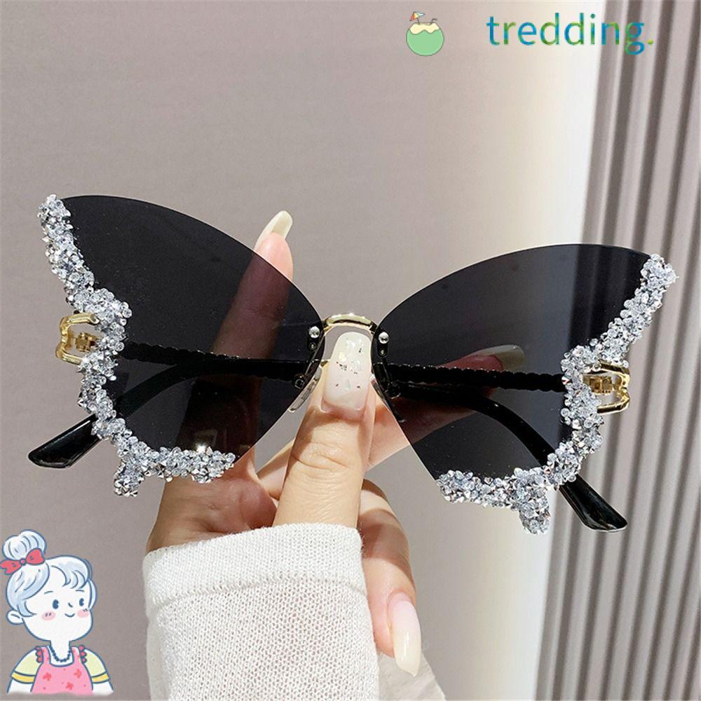 Tredding491 แว่นกันแดดผีเสื้อ Rhinestone ขนาดใหญ่เพชรสุภาพสตรี Shades