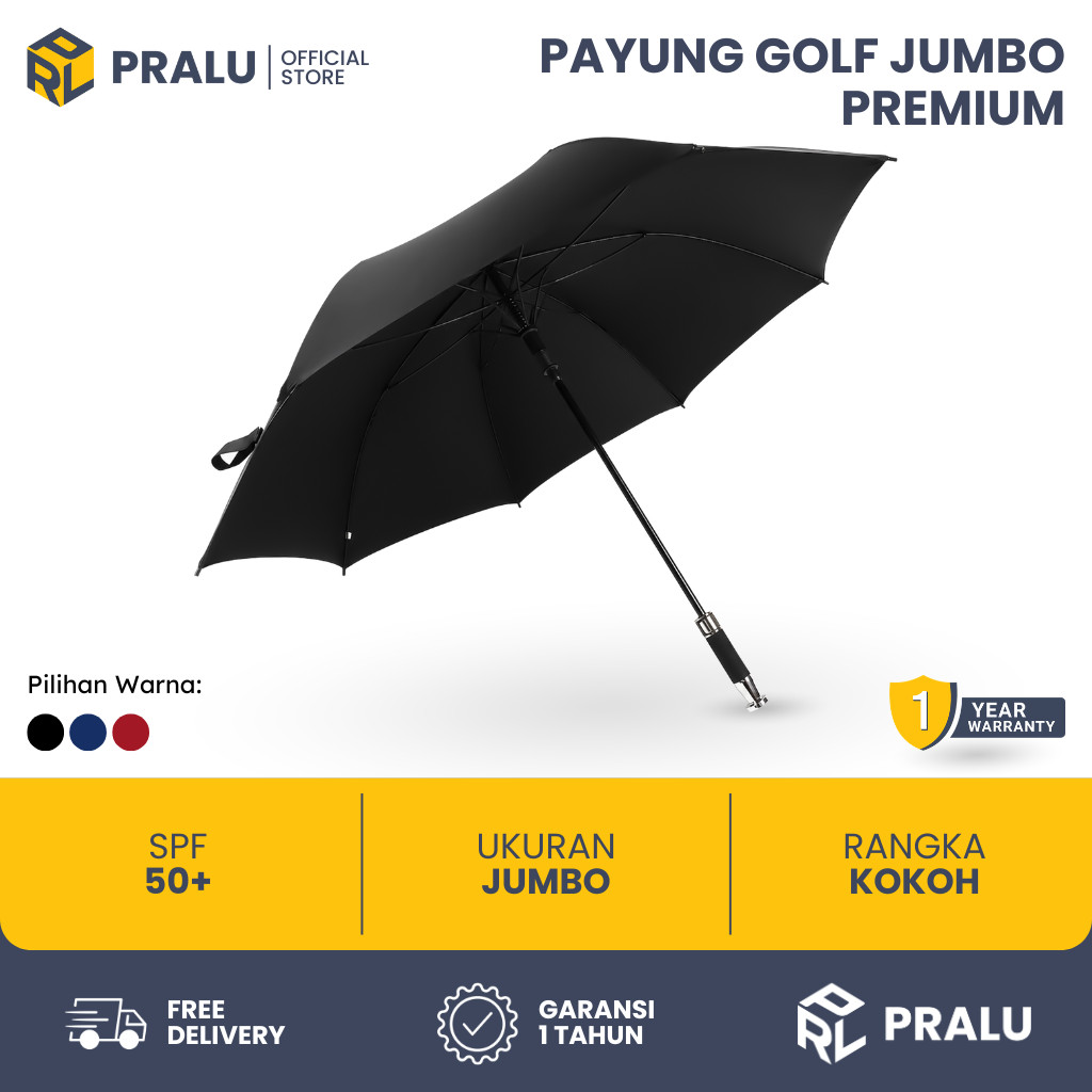 PRALU ร่มกอล์ฟอัตโนมัติ ขนาดจัมโบ้ 120 ซม. เส้นใยพรีเมี่ยม Spokes RR