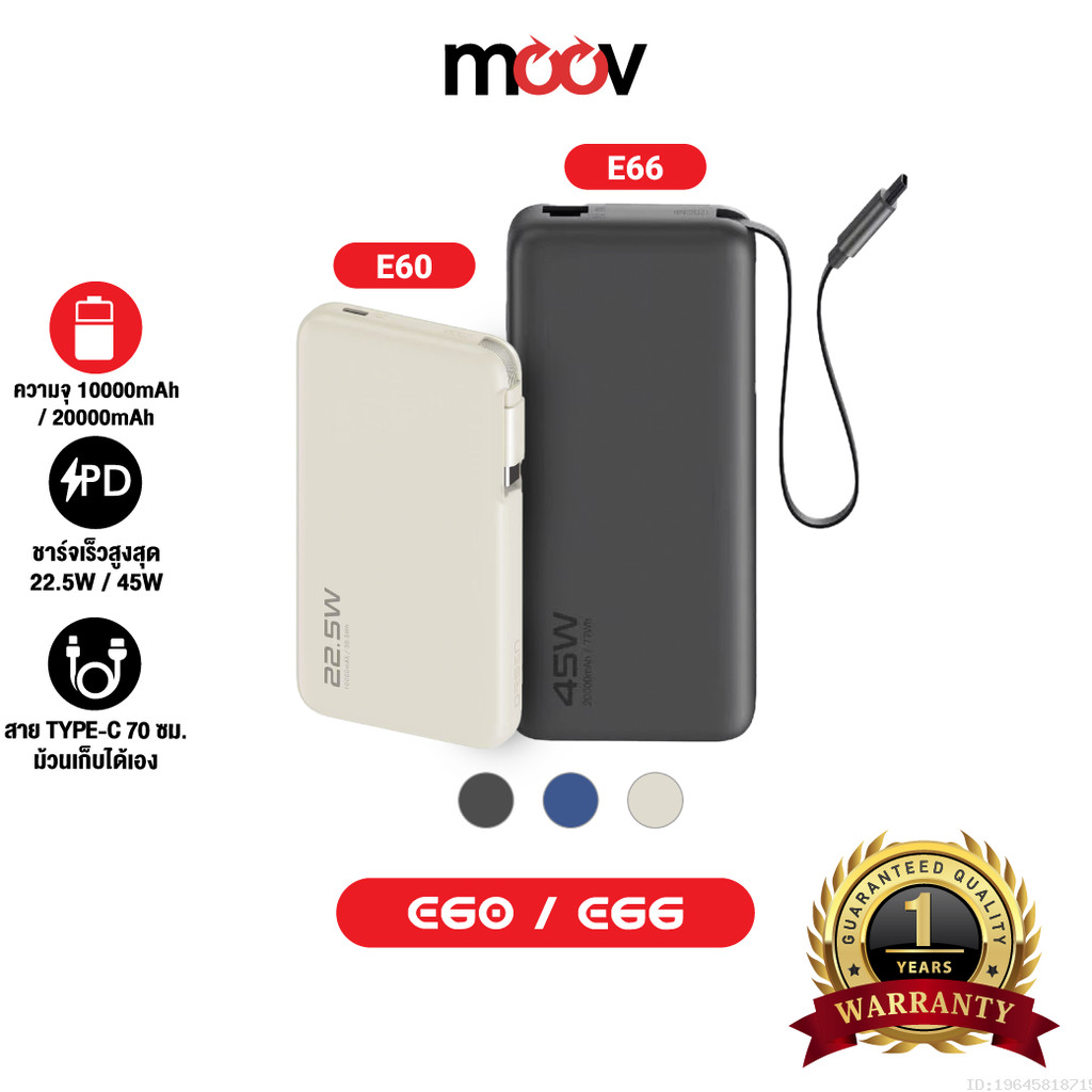 [โค้ดคุ้ม] Orsen by Eloop E60 E66 แบตสำรอง 10000mAh/20000mAh ชาร์จเร็ว 22.5W/45W มีสายในตัว Type C P