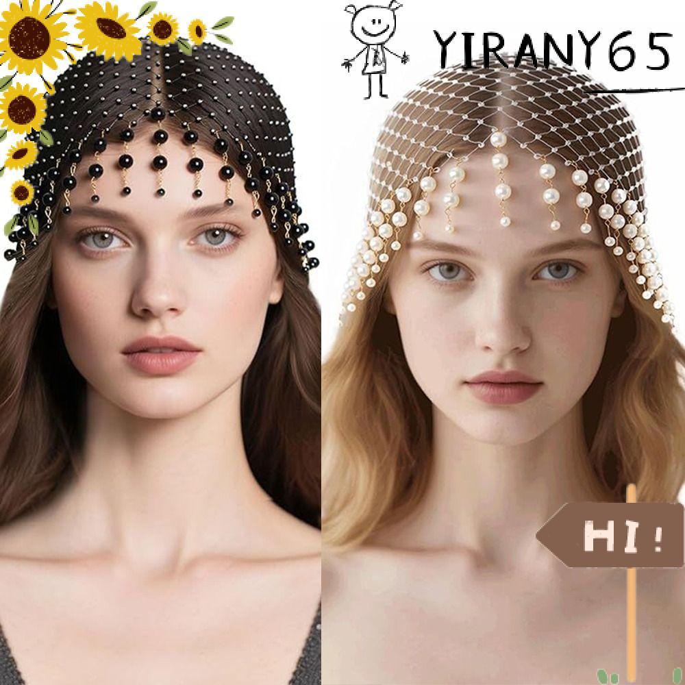YIRAN Pearls Tassels Headwear,ประณีต Handmade Pearls Tassels ผมหมวก, Hollow Out Designs นุ่มและปลอดภัยผู้หญิงหมวกสําหรับสุภาพสตรี