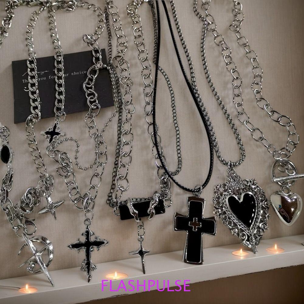 FLASHPULSE Punk Rock สร้อยคอ,สีดําหัวใจโลหะผสมสังกะสี 90s Y2K สร้อยคอ,แฟชั่น Street Vintage Gothic เ