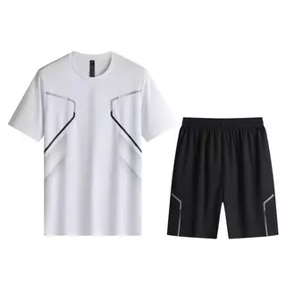 M-5XL ชุดกีฬาแขนสั้น + กางเกงขาสั้น แห้งเร็ว ใช้ได้ทั้งชายและหญิง มีหลายขนาดให้เลือก