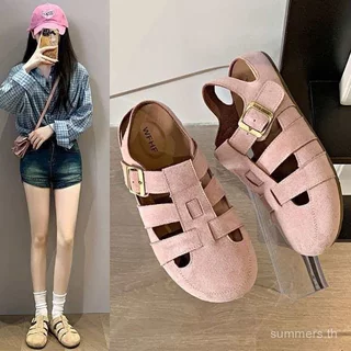GKEB เหยียบบนอึรู้สึก Birkenstock รองเท้าแตะผู้หญิง 2026 ฤดูร้อนสไตล์ใหม่ Hollow Breathable Baotou รองเท้าแตะโรมันผู้หญิงรองเท้า