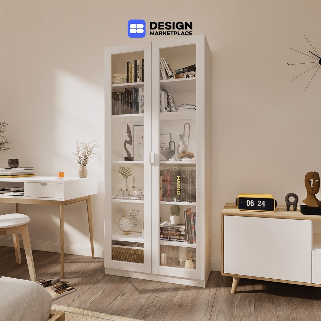 SB Design Square ตู้สูงบานเปิดกระจกใส KC-PLAY รุ่น JOBIO สีขาว (80x37x180 ซม.)  แบรนด์ KONCEPT FURNITURE