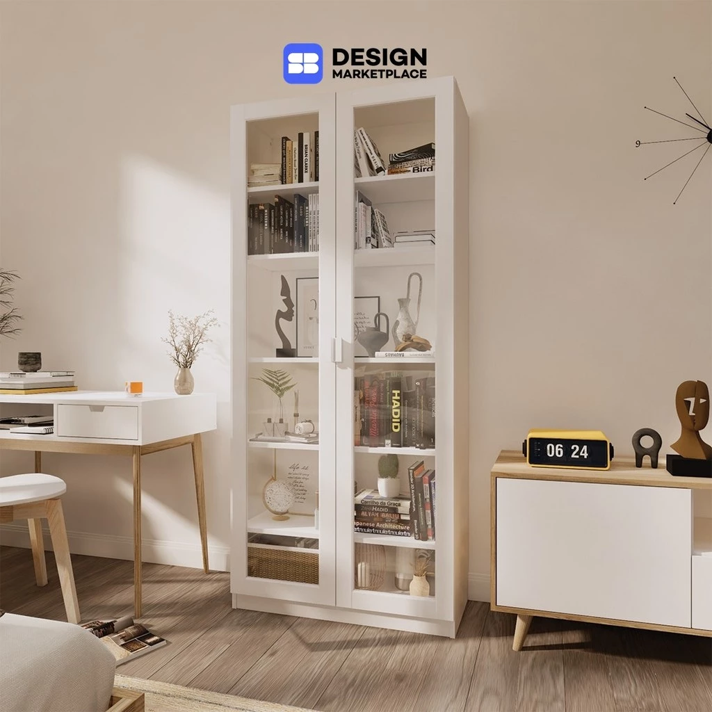 SB Design Square ตู้สูงบานเปิดกระจกใส PLAY รุ่น JOBIO สีขาว (80x37x180 ซม.) แบรนด์ KONCEPT FURNITURE