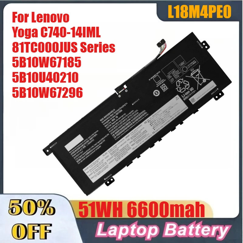 51WH L18M4PE0 L18L4PE0 แบตเตอรี่ลิเธียมแล็ปท็อปสําหรับ Lenovo โยคะ C740-14IML 81TC000JUS Series 5B10