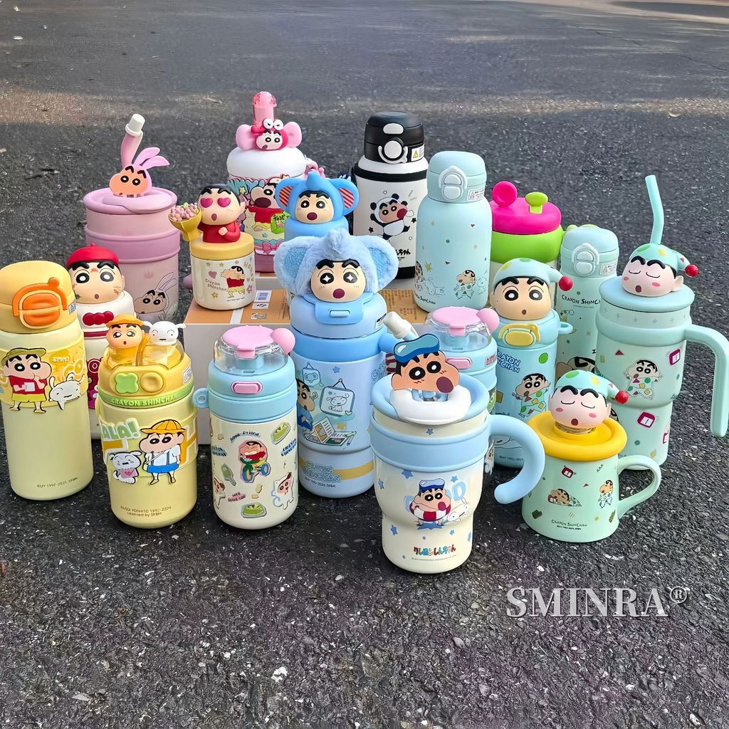 Crayon Shin-Chan แก้วเก็บความร้อนเด็กการ์ตูนมูลค่าสูง ดื่มคู่ พร้อมหลอด พกพาสะดวก ความจุใหญ่