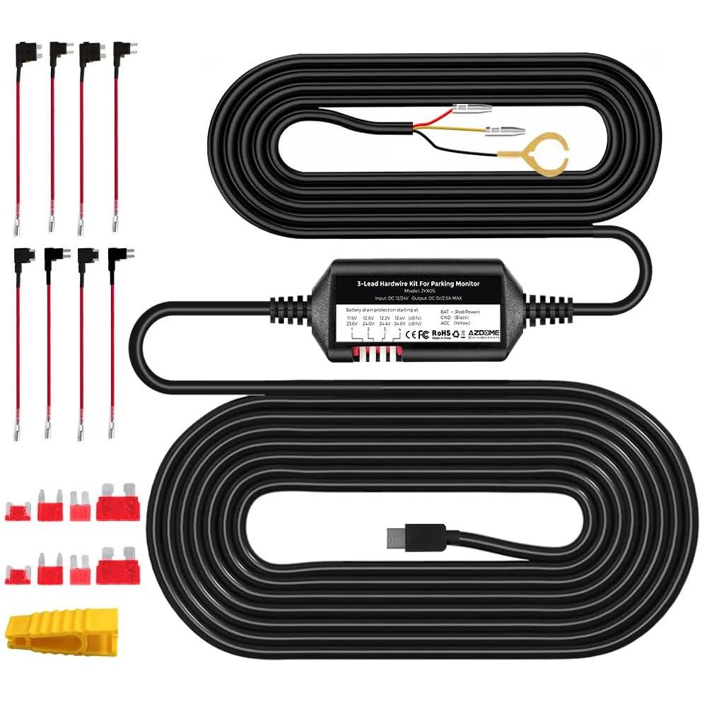 AZDOME 3-Lead Acc Hardwire Kit Type-C พอร์ต USB สําหรับ M550 M01Pro PG17 GS63HPro DashCam, 12ft พร้อ
