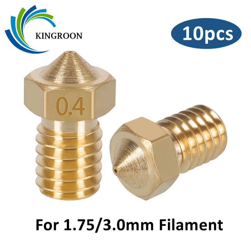 KINGROON 10pcs V5 V6 E3D หัวฉีด 0.2 0.3 0.4 0.5 0.6 0.8 1.0 มม.3D เครื่องพิมพ์ M6 ด้ายโลหะทั้งหมดหัว